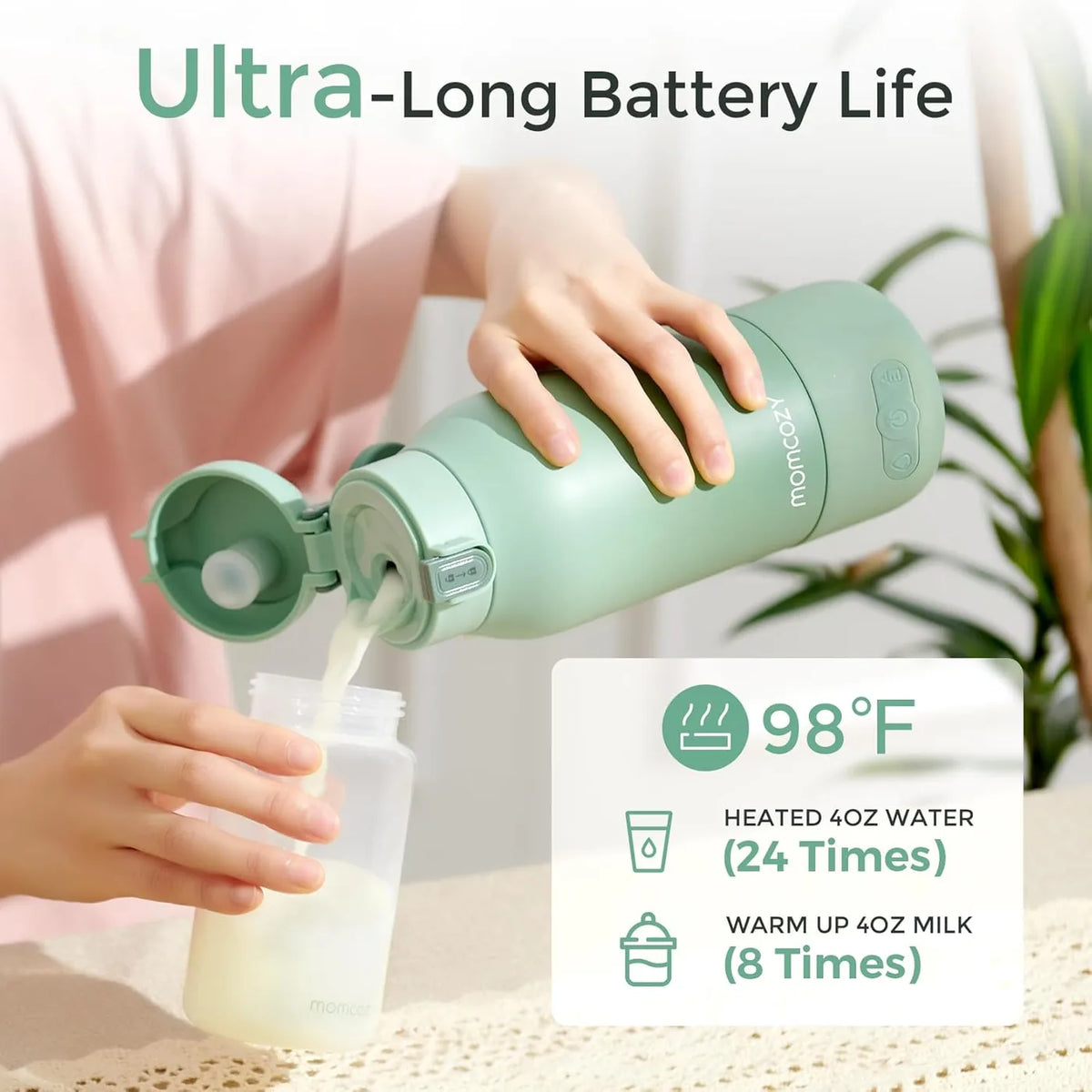 Chauffe-biberon portable Momcozy MW05UK - 500 ml - Sans fil, avec batterie - 2 niveaux de chauffage - Acier inoxydable - Chauffe en 3 minutes