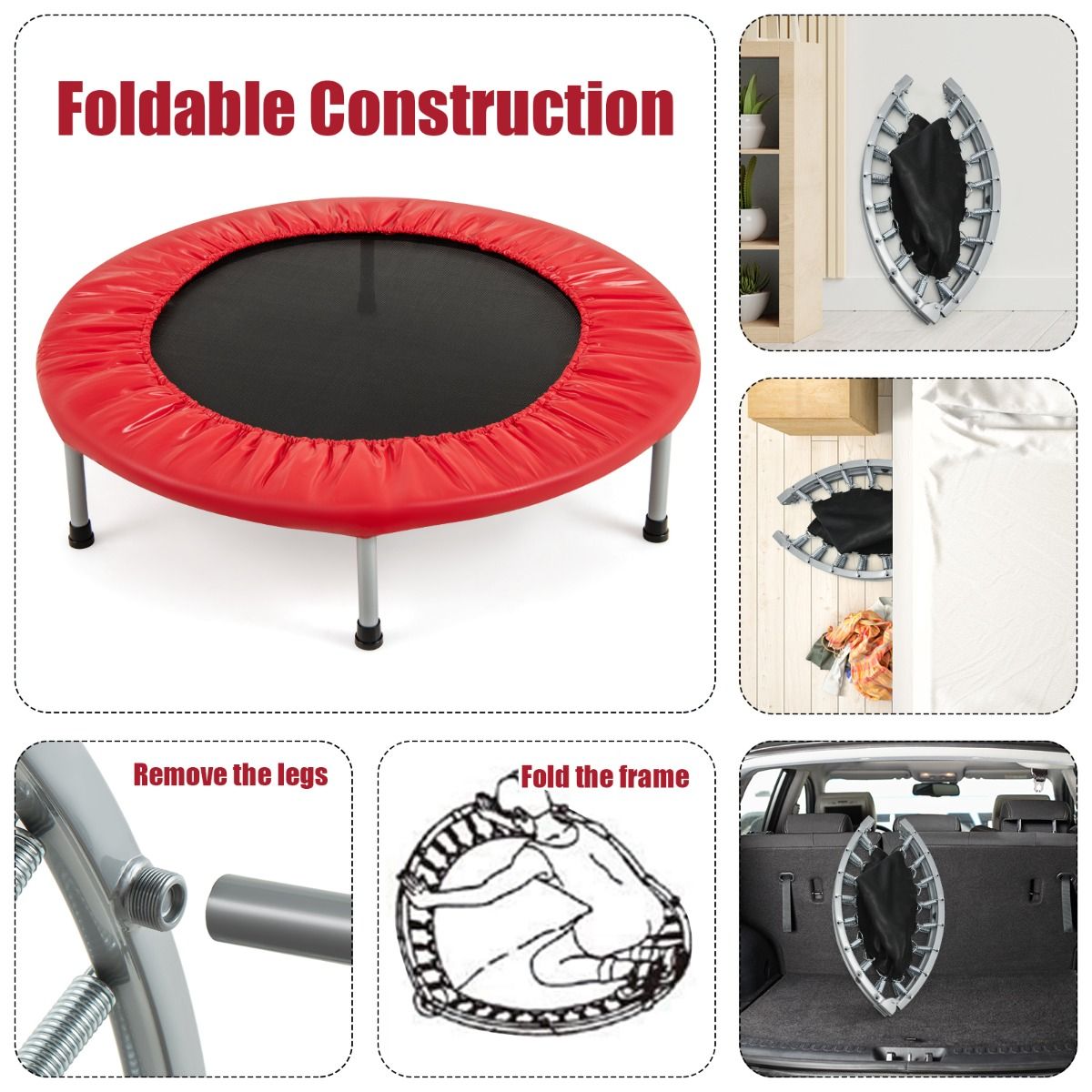 Mini-trampoline Coast - Pliable - Trampoline pour enfants jusqu'à 150 kg - rouge, Ø 97 cm