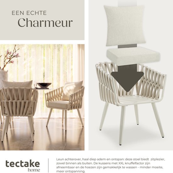 tectake® Chaise de jardin Lugano - Chaise longue avec structure en aluminium - Chaise d'extérieur au design « corde » - Fauteuil d'extérieur avec coussins épais - Pour le jardin ou le balcon - Chaise de terrasse - Résistante aux UV et aux intempéries - An