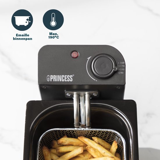 Friteuse Princess - 3 litres - Zone froide - Friteuse - 2000 W - Thermostat réglable - Noir - 182727