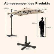 Coast Parasol flottant - 250 x 250 cm - Inclinable - Rotation 360° - Aluminium - Beige
