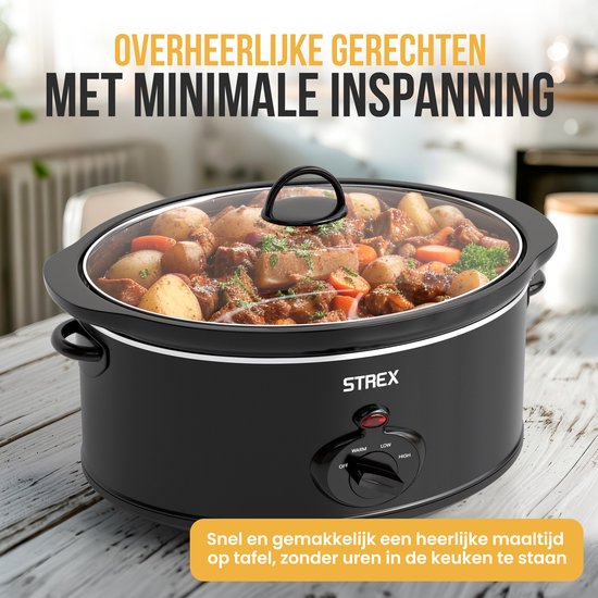 Mijoteuse Strex 6.5L - Cuve intérieure amovible en céramique - Fonction maintien au chaud - Mijoteuse - Noir