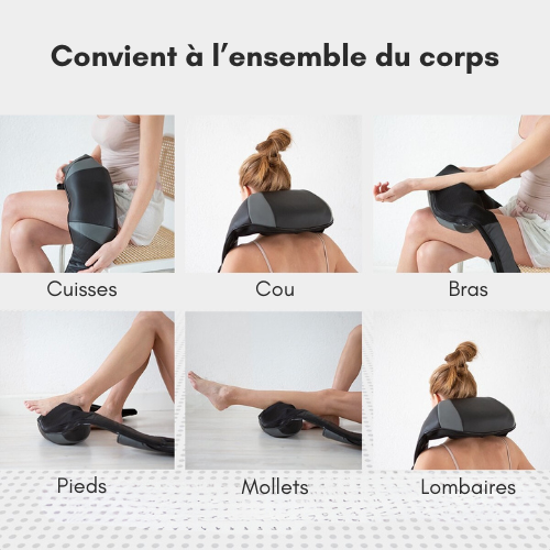 Auronic Coussin de Massage Shiatsu - Appareil électrique - Cou et épaules - Fonction chaleur avec infrarouge - Noir