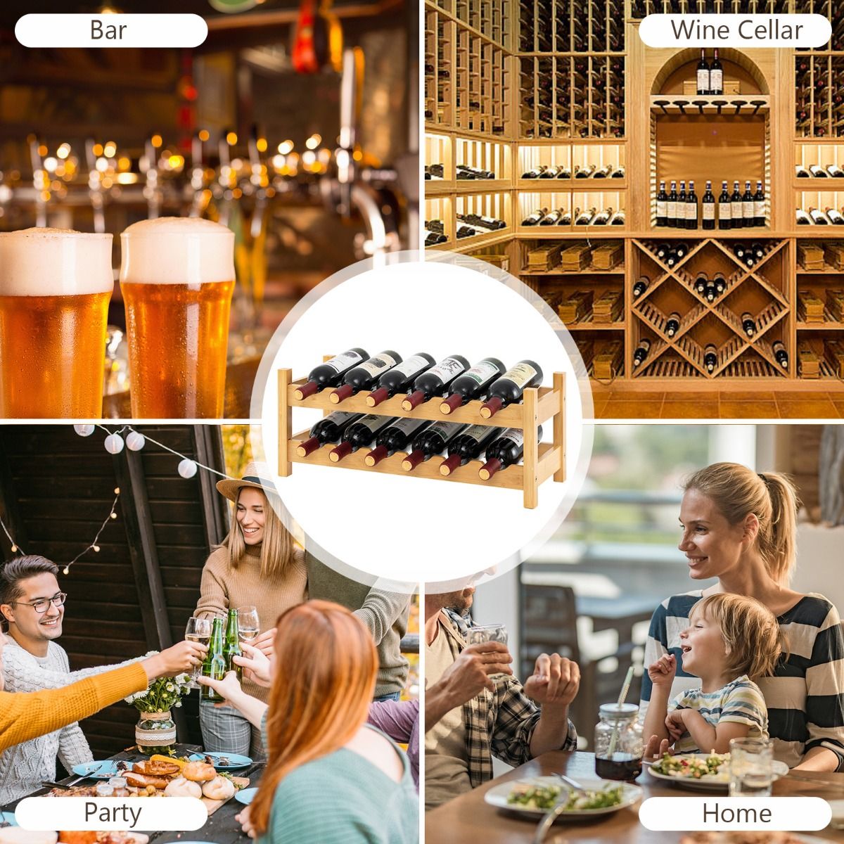 Casier à vin Coast en bambou - 2 étages - pour 12 bouteilles - naturel