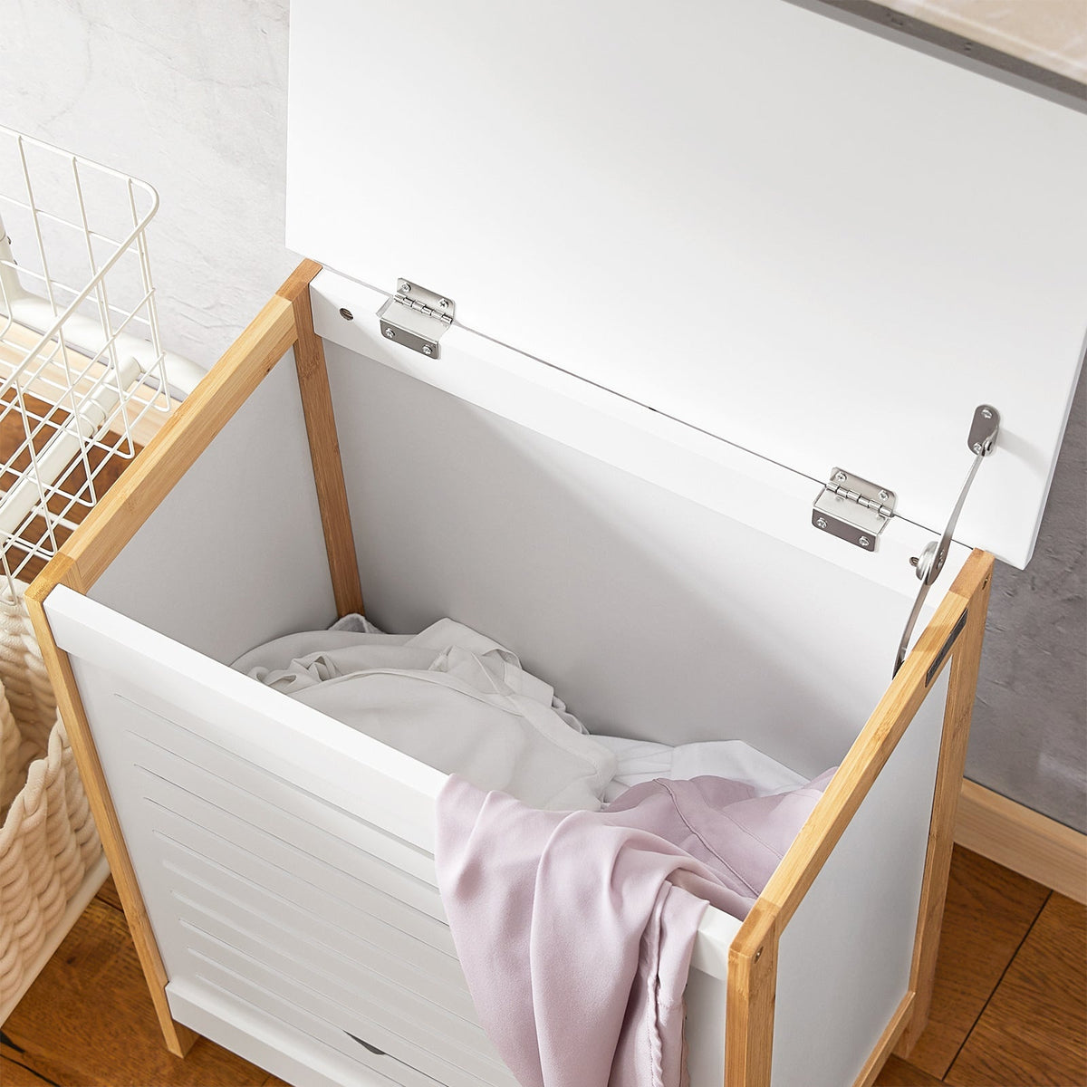 SoBuy FSS66-WN Panier à linge avec couvercle - 69 x 13 x 54 cm - Blanc