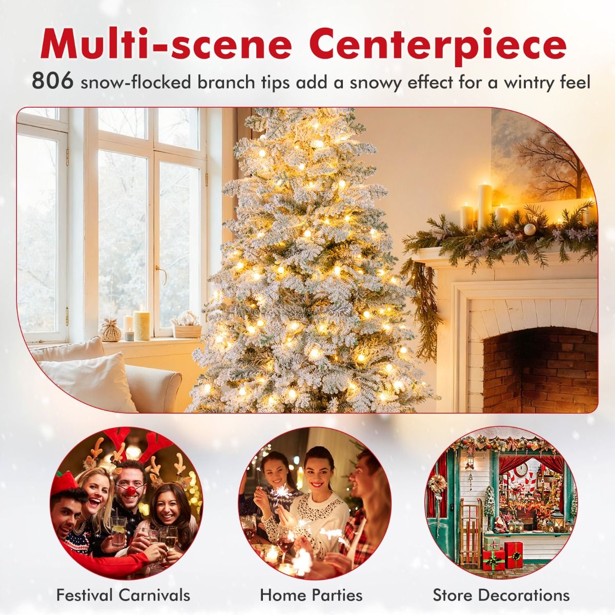 Sapin de Noël artificiel Coast - enneigé - avec éclairage LED - 210 cm - vert et blanc