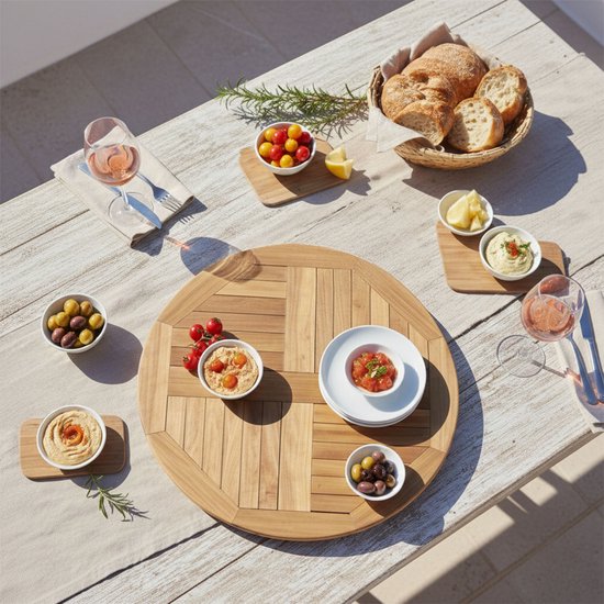 AXI Sari Plateau tournant en teck Ø 80 cm – Lazy Susan – Plateau rond – Plateau de service rotatif – Teck – À poser sur une table – Pour l'intérieur et l'extérieur