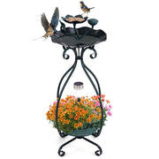 Bain d'oiseaux Coast avec panneau solaire - mangeoire automatique et pot de fleurs - lotus et feuilles décoratifs - vert