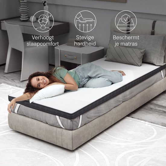 CozySense® Topper 90x200 - Surmatelas - Matelas de terrasse - Mousse à mémoire de forme avec gel réfrigérant - CertiPUR® - Fermeté - 8 CM - Housse lavable