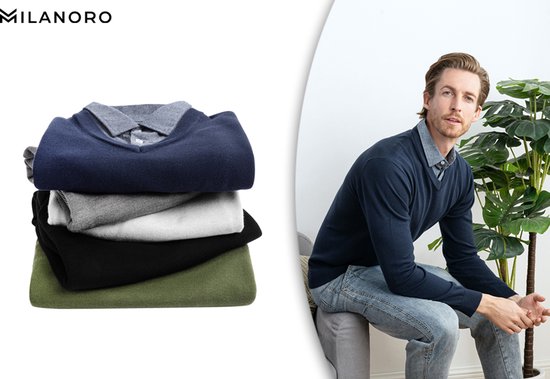 Milanoro - Pull homme à col chemise - Gris foncé - XXL
