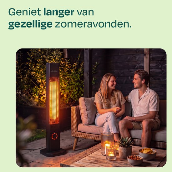 Chauffage de terrasse sur pied VONROC Lipari 2000 W – Chauffage de terrasse - Élément chauffant infrarouge au carbone - Télécommande incluse