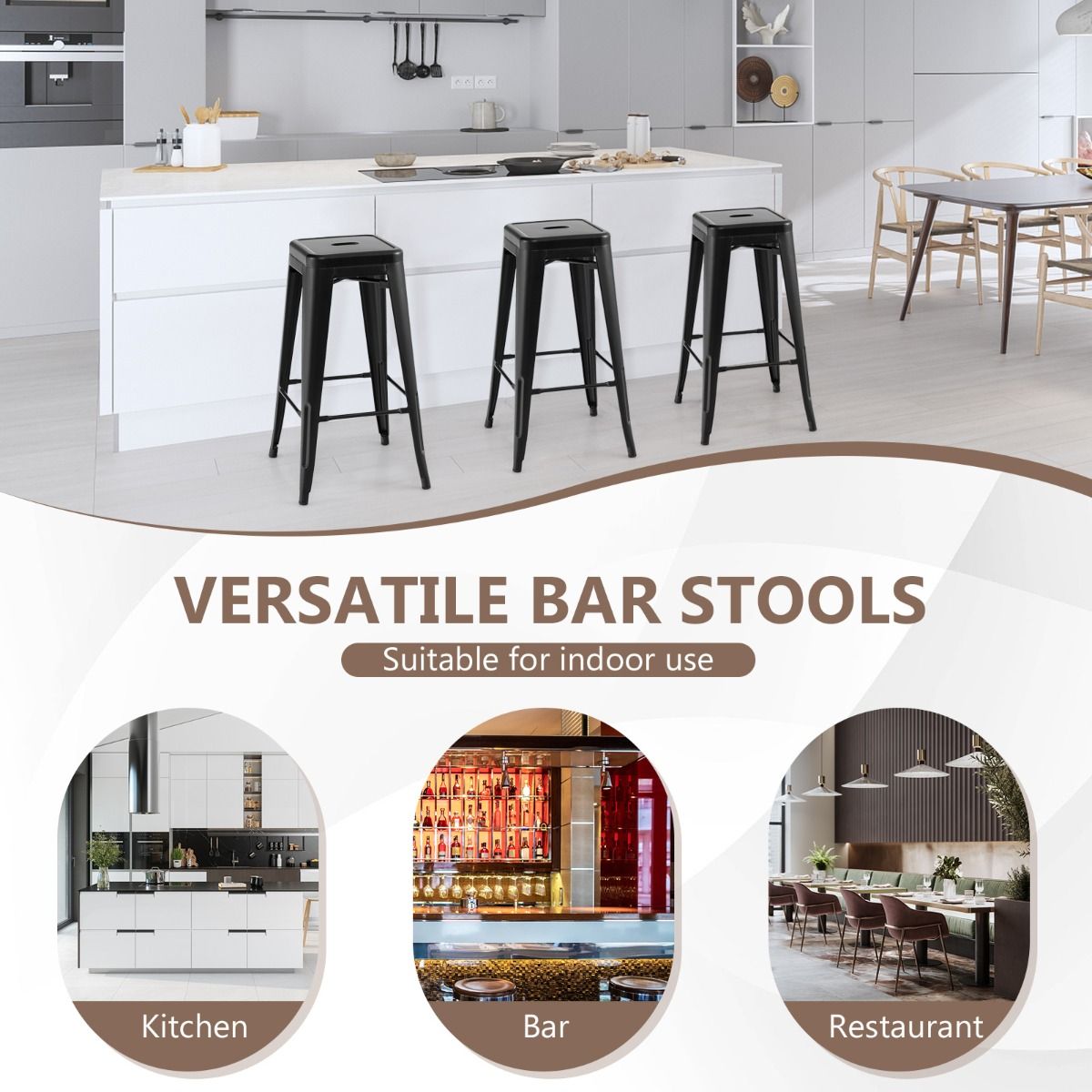 Ensemble de 4 tabourets de bar Coast - empilables - avec repose-pieds - noir - hauteur d'assise 76 cm