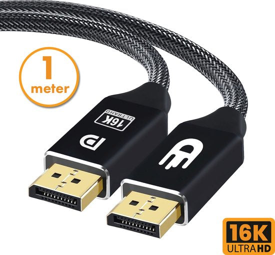 Drivv. Câble DisplayPort 2.1 - 16K 60Hz 8K 120Hz 4K 144Hz - 80Gbps - - DisplayPort vers DisplayPort - Câble DP - 1 mètre - Noir