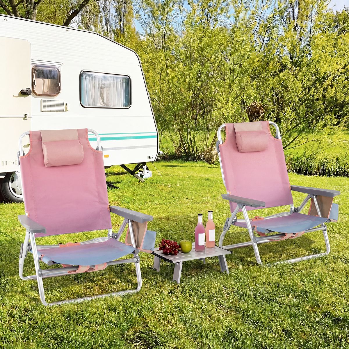 Ensemble de chaises et table de plage Coast - Réglables sur 5 positions - Pliables et légères - rose et violet