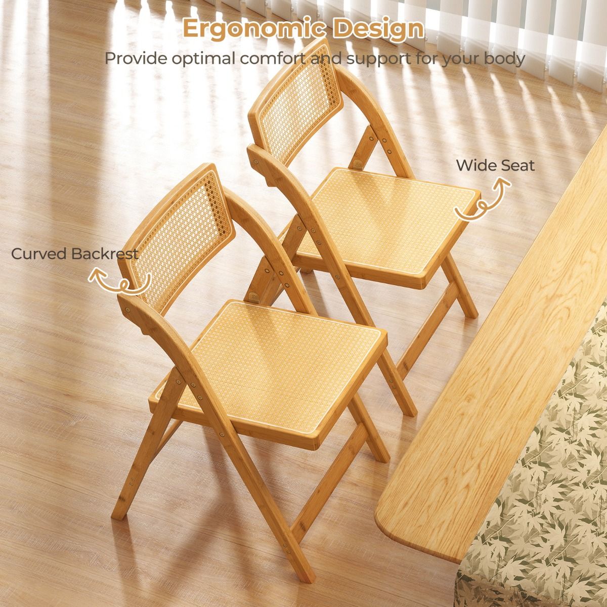 Lot de 2 chaises pliantes en rotin « Coast » - Dossier pivotant à 360° - Pliables - Couleur naturelle
