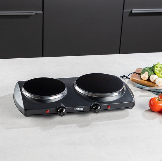 Princess 303021 Plaque de cuisson vitrocéramique – Plaque de cuisson électrique – 2 feux – 16 et 19 cm – Autonome