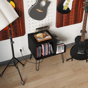 Pied pour platine vinyle Coast - table d'appoint avec prise électrique et port USB - style mid-century - blanc/noir/marron - 66 x 45 x 67 cm