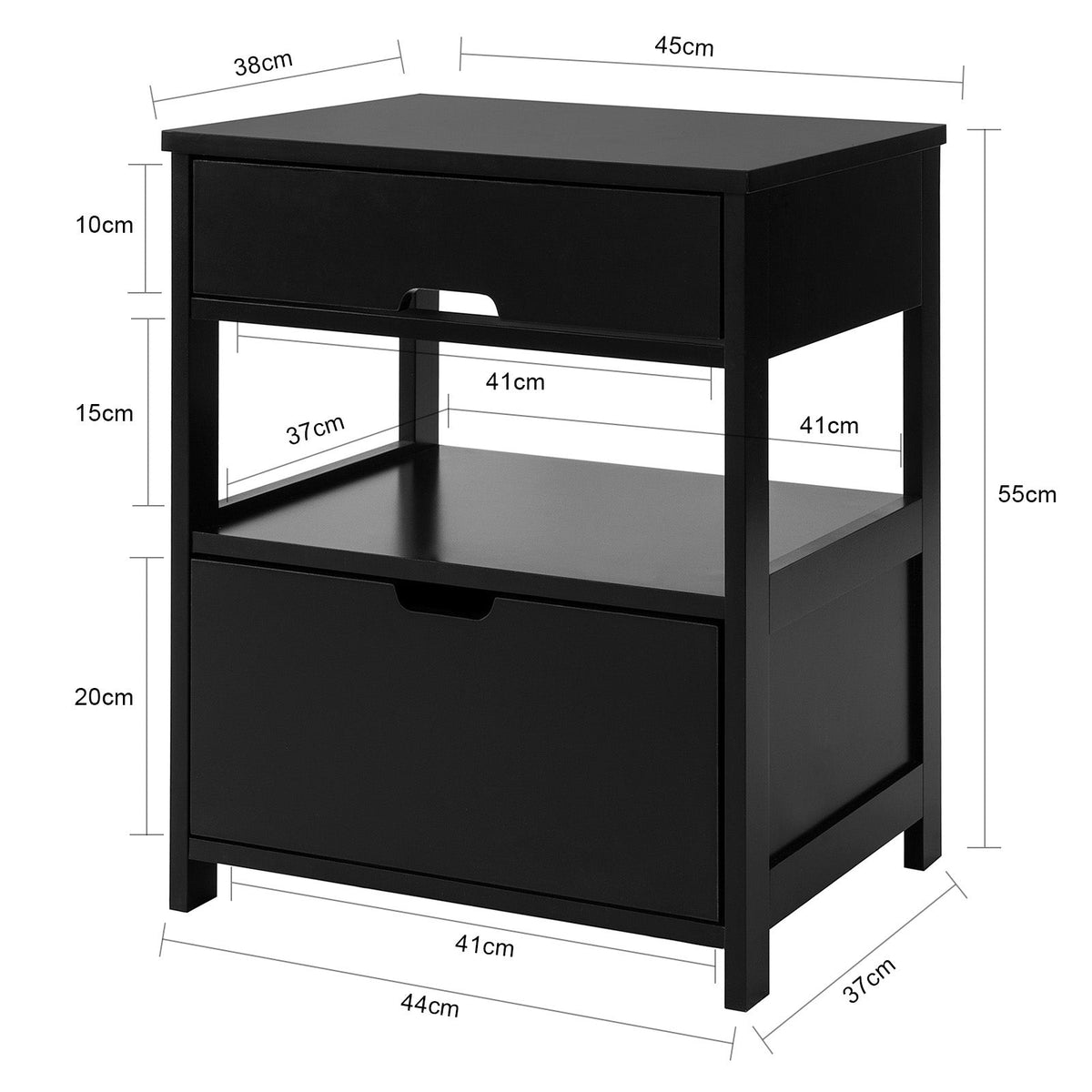 SoBuy Buffet avec 2 tiroirs et 2 étagères - Noir - 45x55x38 cm