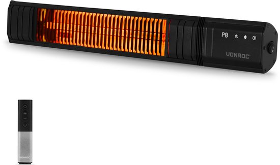 Chauffage de terrasse VONROC Sabatini 2000 W – Chauffage de terrasse – Élément chauffant Golden Carbon – Minuterie 24 heures – Avec télécommande, écran tactile et Wi-Fi