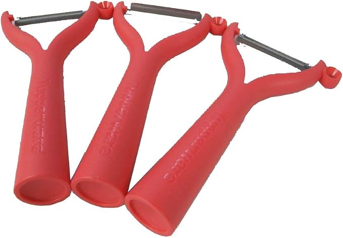 Éplucheur universel Tupperware D119 – Rouge – Acier inoxydable – Lame plate et dentelée
