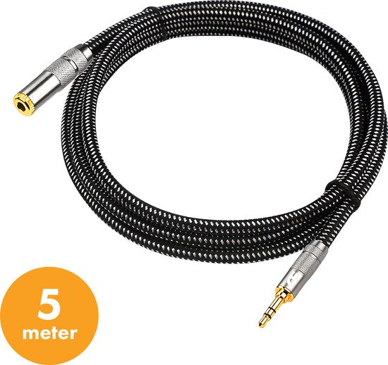 Drivv. Premium AUX Extension Cable - 5 mètres - Jack Male to 3.5 mm Female - Audio Extension Cable - Jack Extension Cable - Nylon