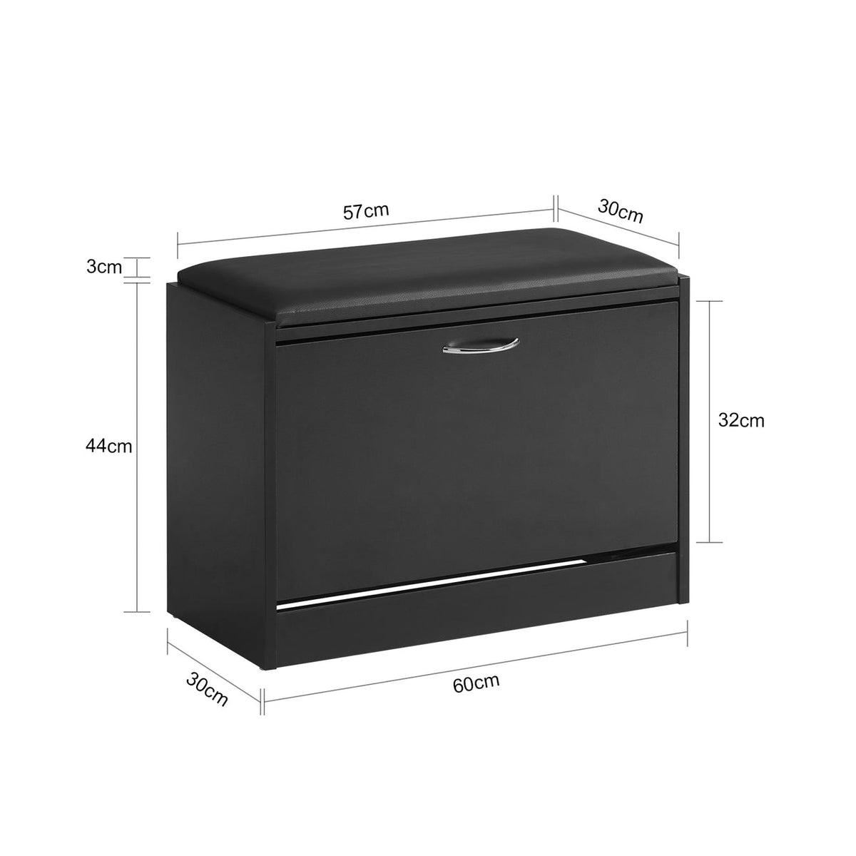 SoBuy FSR16-SCH Banc à chaussures avec siège - 1 abattant - 60 x 30 x 47 cm - Noir