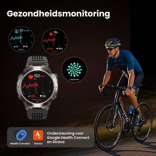 Maoo FORGE - GPS Smartwatch Homme - Ecran AMOLED 1,43" - 3 bracelets - GPS (5 satellites) - Fonction cloche - Batterie 730mAh (longue durée de vie) - 170+ modes sport - Fréquence cardiaque, pression artérielle, SpO2, podomètre - Boussole, Lampe de poche -