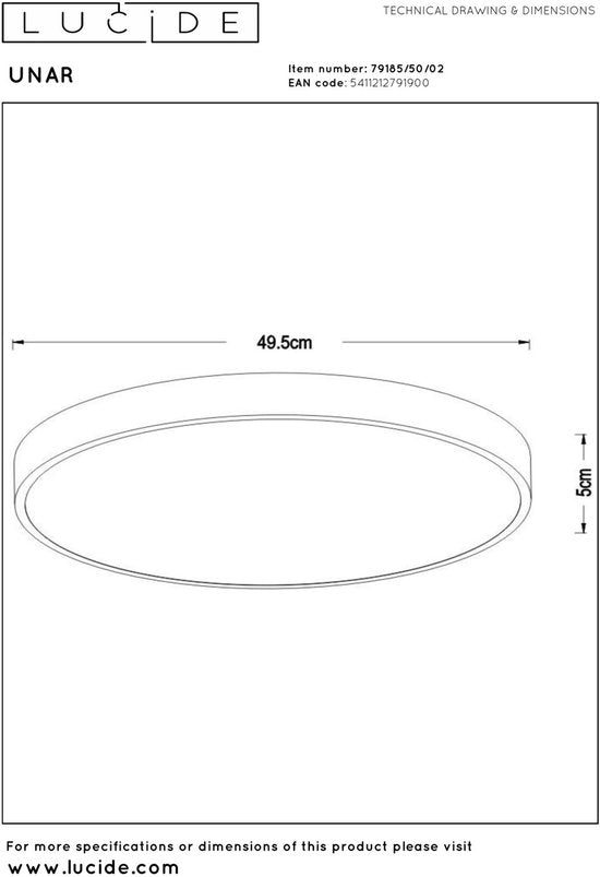 Lucide UNAR - Plafonnier - Ø 49,5 cm - LED 3 StepDim - 1x36 W 2700 K - Or mat / Laiton