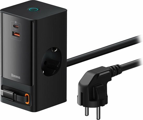 Station de recharge rapide Baseus GaN 65 W avec prises CA/USB-C/USB-A, noire