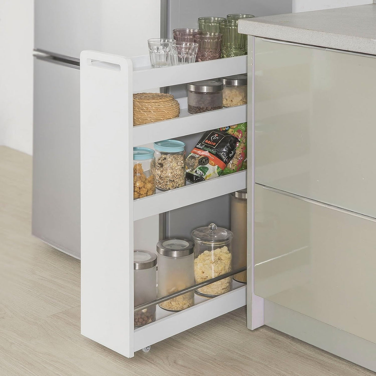 SoBuy Étagère de cuisine 4 niveaux sur roulettes - Max. 20 kg - 60 x 19 x 81 cm - Blanc