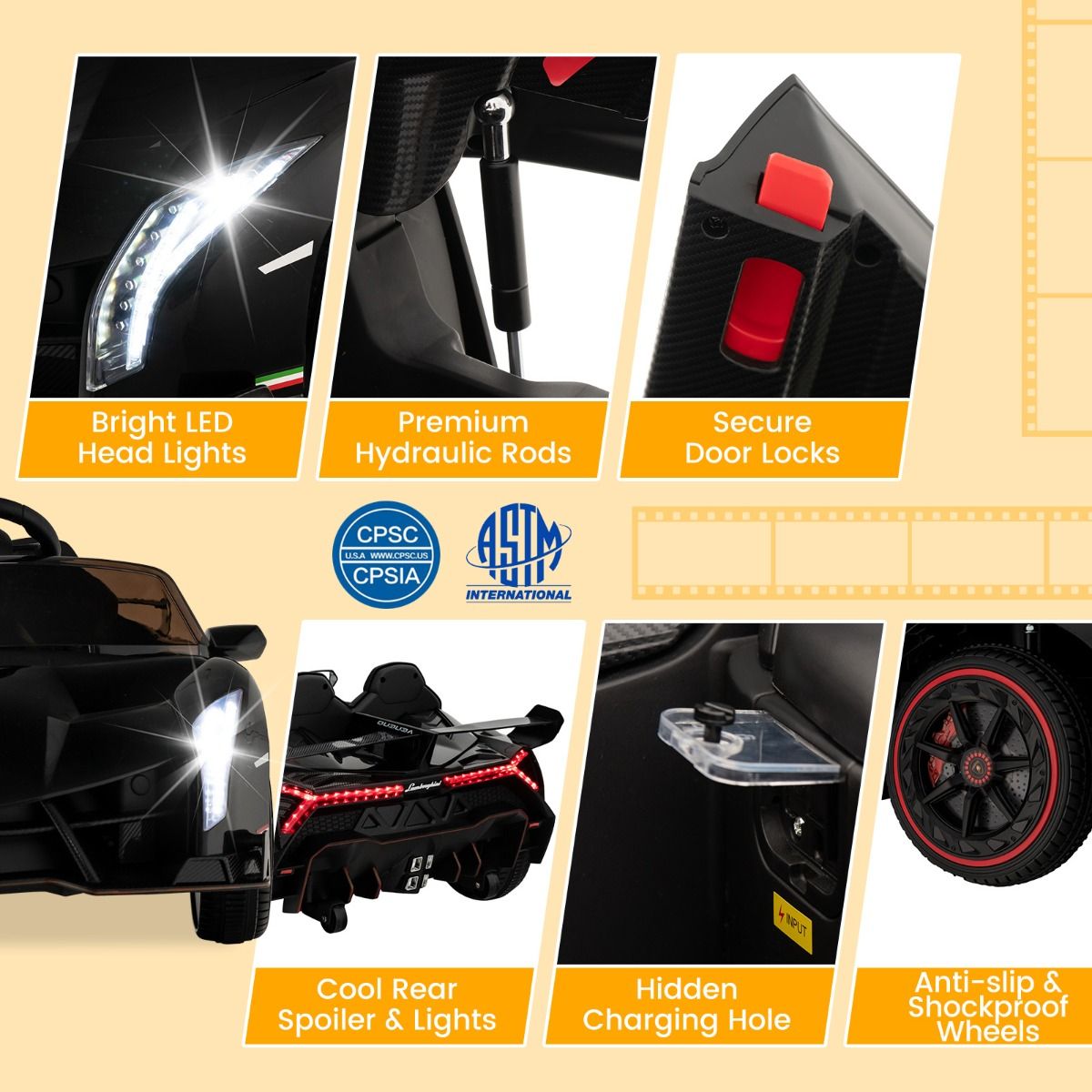 Voiture électrique pour enfants Coast Lamborghini - Batterie 12 V - Télécommande et 3 vitesses - blanche