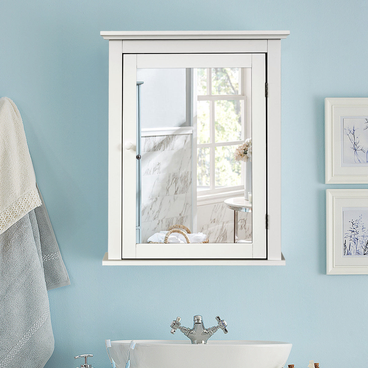 Costway - Salle de bain - Armoire de toilette - Bois -Blanc - 56 x 15 x 69,5 cm