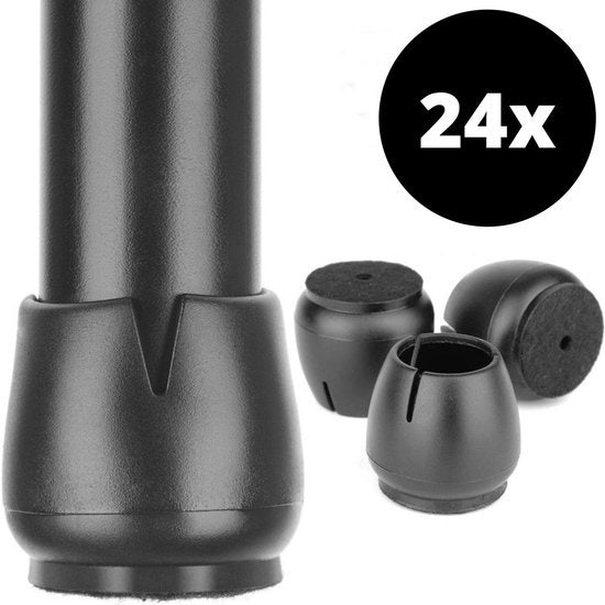 Protecteurs de pieds de chaises Protecteur de sol Ø12-16 mm - Capuchons de pieds de chaises Capuchons de meubles 24 pièces - Capuchons de chaises ronds Protecteurs de sol Chaises - Noir