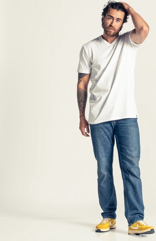 LebasQ - T-shirt Davis pour hommes - 3 packs - avec col en V - Extra long - Convient comme maillot de corps - Blanc - L - Coton