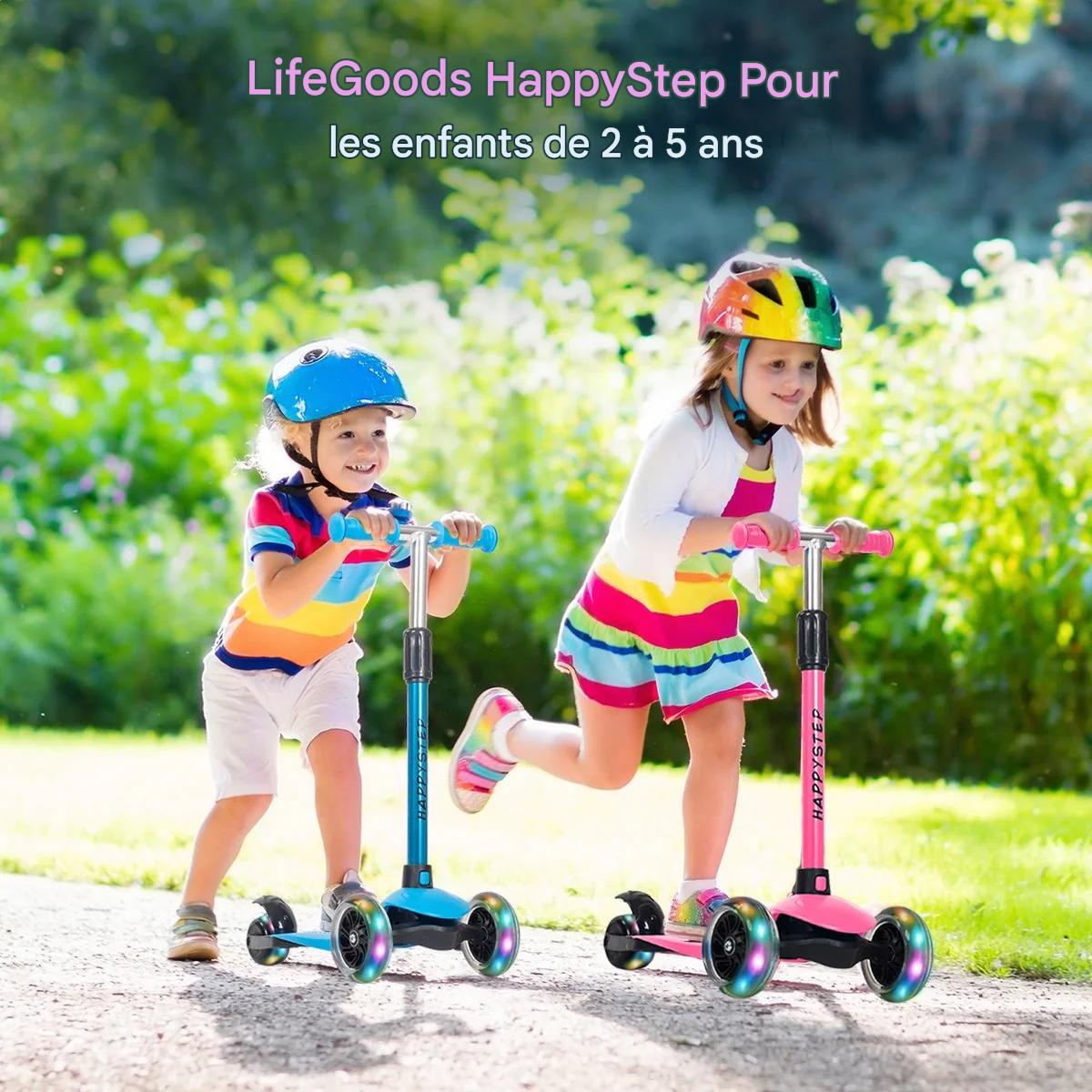 Trottinette pour enfants - LifeGoods HappyStep - 2-5 ans - 3 roues lumineuses - Garçons/Filles - Bleu