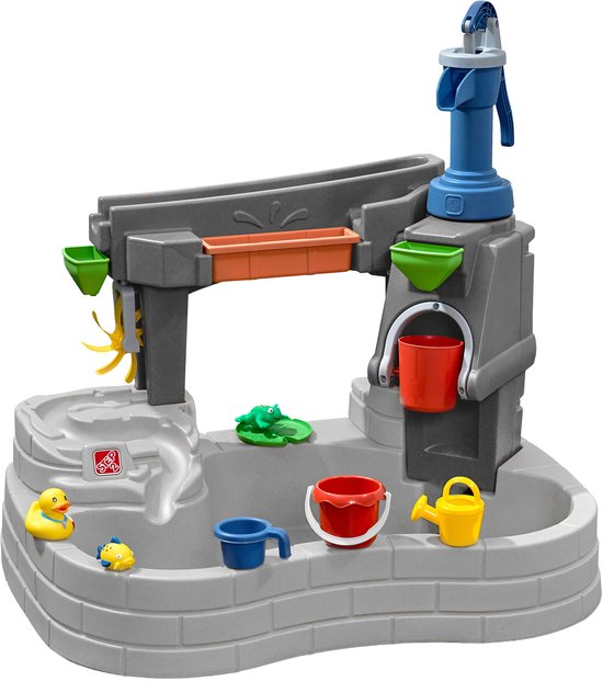 Table à eau « Discovery Stone Pond » de Step2 Pump & Splash – Avec pompe à eau, seau et 10 accessoires – Table de jeux aquatiques pour tout-petits – Jouets d'extérieur à partir de 2 ans – Table d'activités aquatiques pour le jardin / l'extérieur