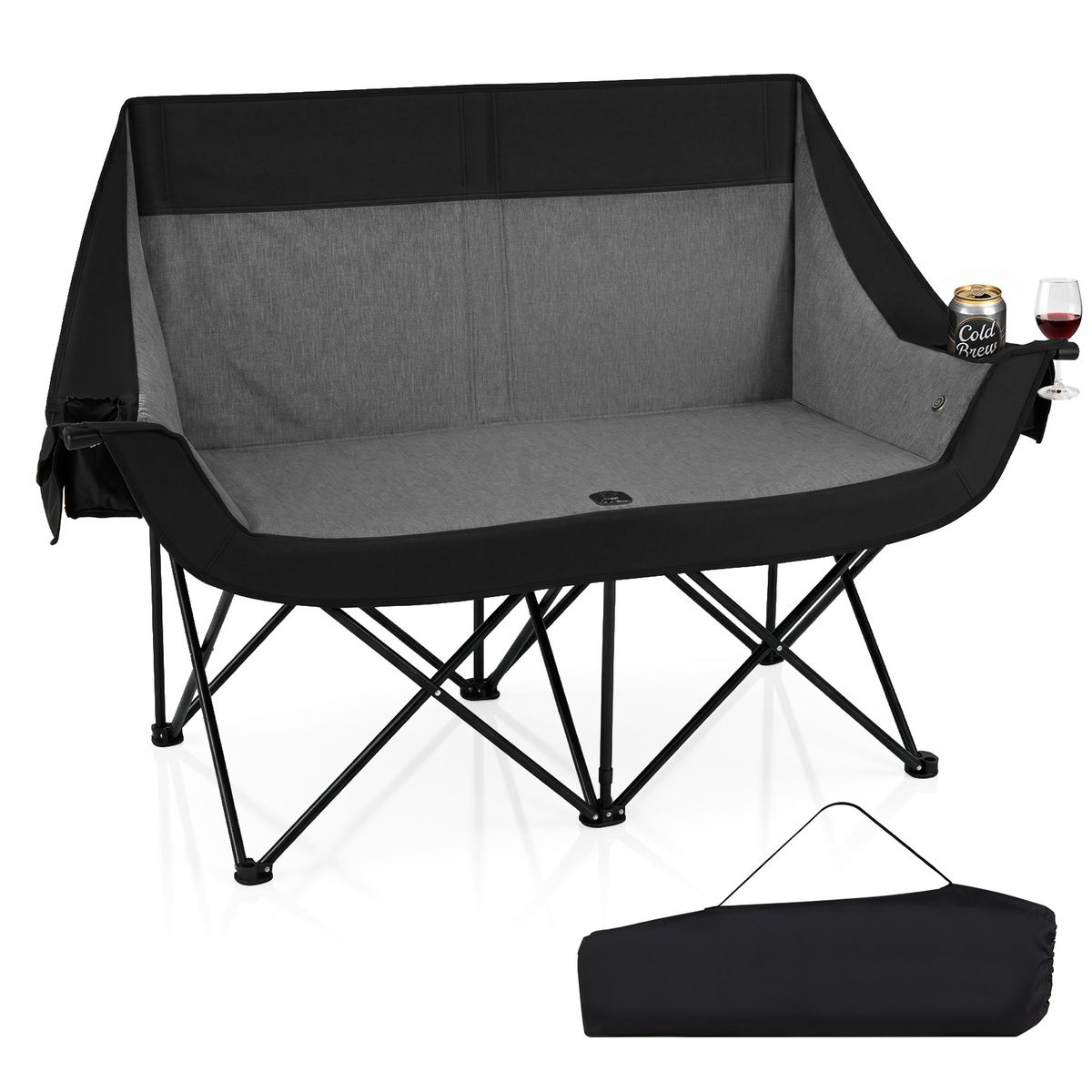 Chaise de camping double pliable Coast - Chauffante - 3 niveaux de chaleur - Noir
