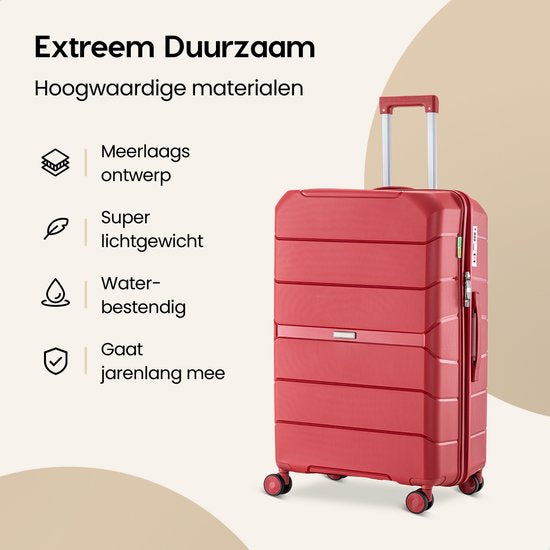 SKYCASES Urban Adventurer - Valise de voyage moyenne - Verrouillage par numéro - 44x27x66cm - 78L - Valise de voyage avec verrouillage de valise - Roues pivotantes - Rouge V2