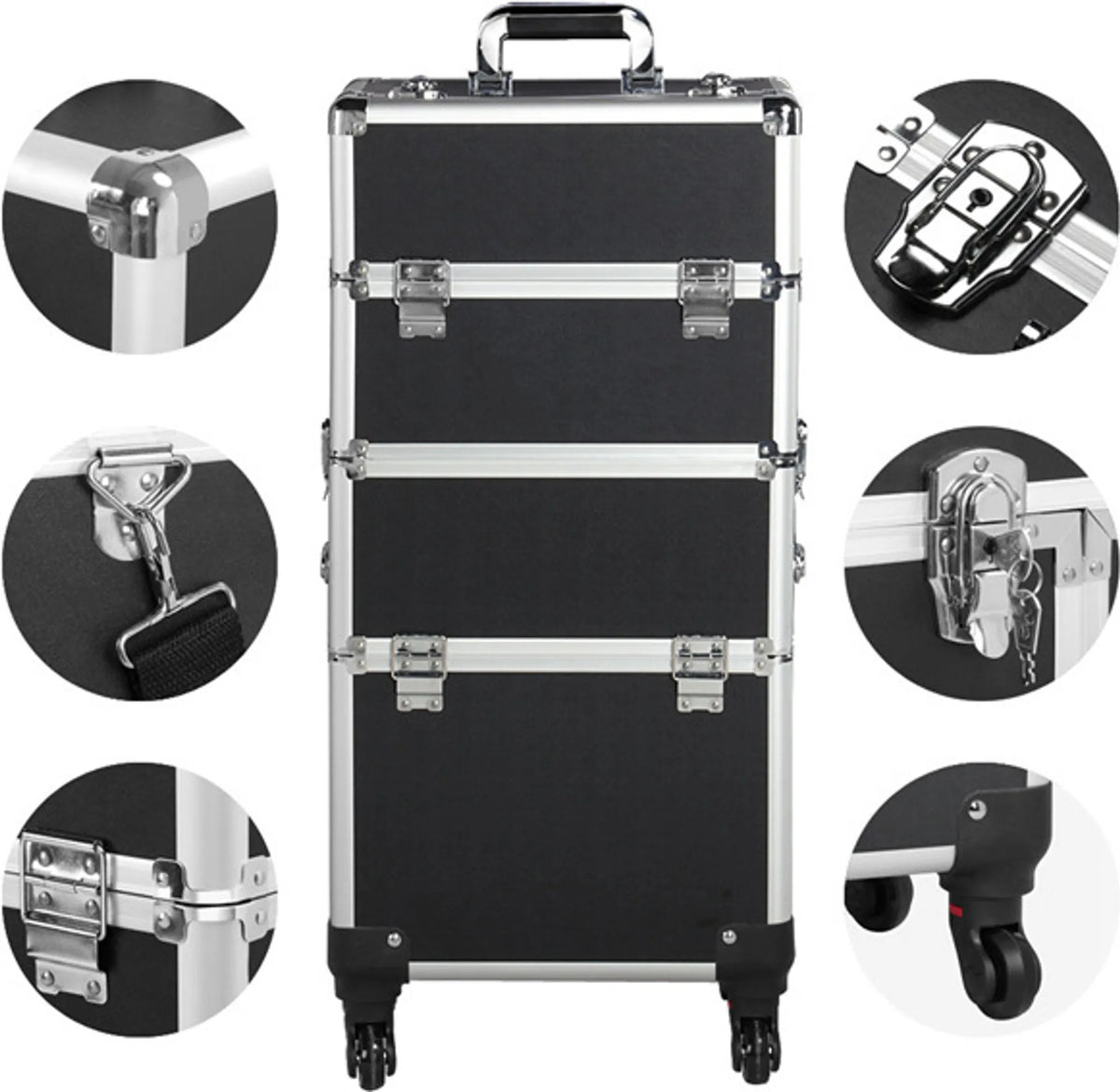 Valise de voyage cosmétique 3-en-1 Yaheetech 36 x 24 x 78 cm – Noir – Aluminium et plastique