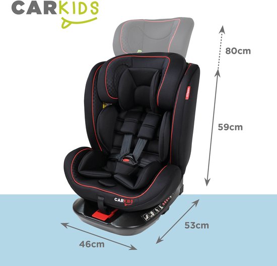 Siège auto Carkids i-Size Darcy - Conforme à la norme i-Size R-129 - Rotation à 360° - Pour les enfants mesurant entre 40 et 150 cm - Fixation Isofix et Top Tether - Appuie-tête et dossier réglables – Noir/Rouge