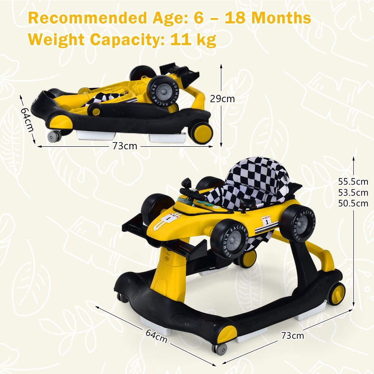 Poussette 4-en-1 avec hauteur et vitesse réglables Chariot pour bébé avec patins antidérapants Poussette pliable Noir/jaune/bleu/gris/blanc/rouge