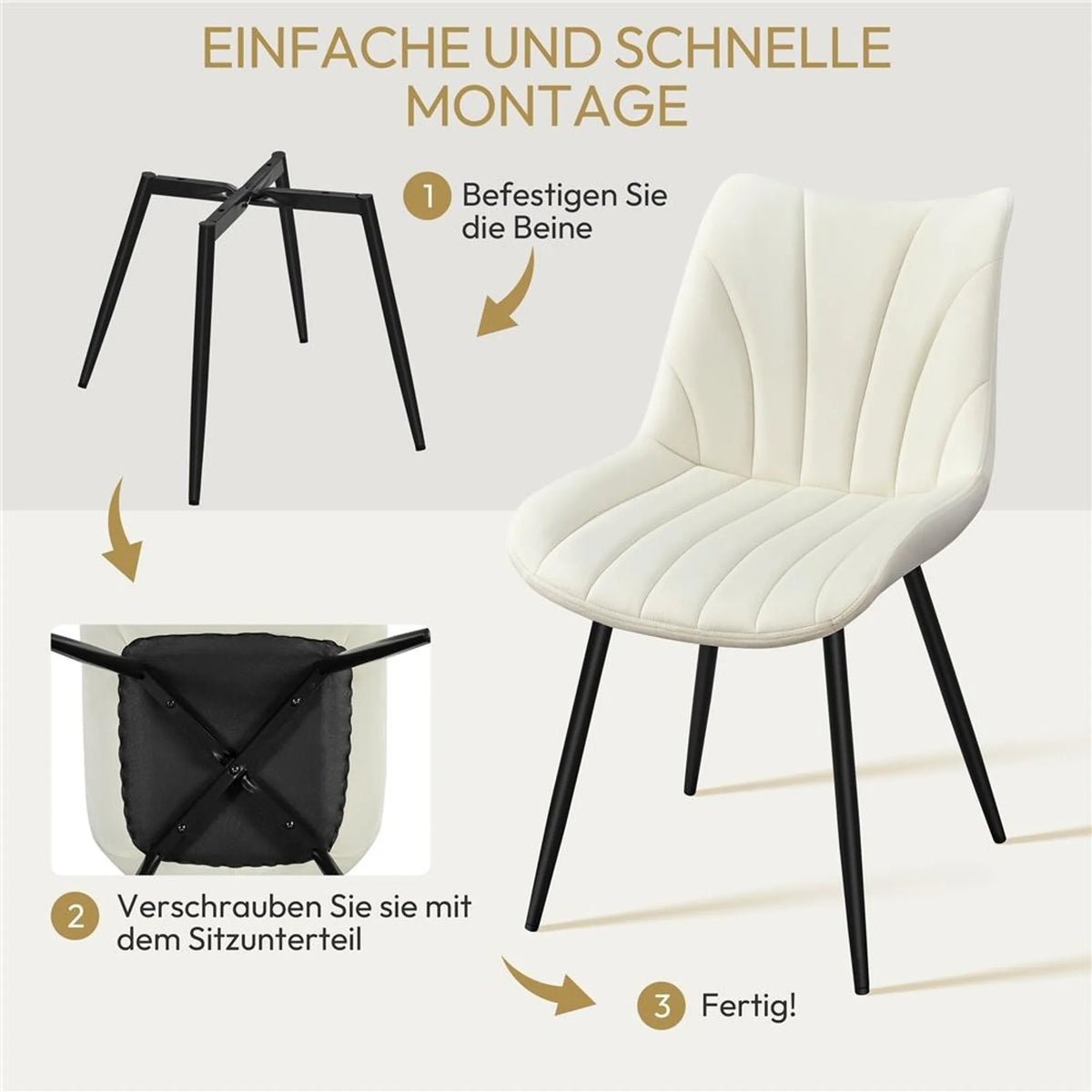 Yaheetech Lot de 2 chaises de salle à manger 47 x 58 x 84 cm – Beige – Polyester et métal