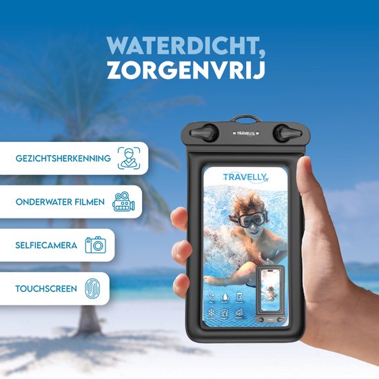 Travelly® Waterproof Phone Case Set of 2 - Universal Underwater Case for Smartphone - Convient à tous les téléphones - Drybag - Pour les vacances, la natation et les sports nautiques - Black/Pink
