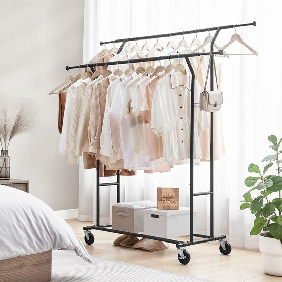 Porte-vêtements O'DADDY® sur roulettes - Portemanteau - Tringle à vêtements - Réglable et extensible - Roulettes industrielles - Métal - Stable jusqu'à 110 kg - Noir