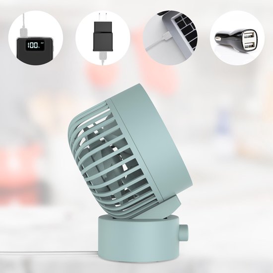 Northwall Mini ventilateur USB - Ventilateur de table bleu - Mini ventilateur silencieux - Ventilateur de bureau rétro - Petit, silencieux et silencieux - Deux moteurs - inclinable - 2 vitesses