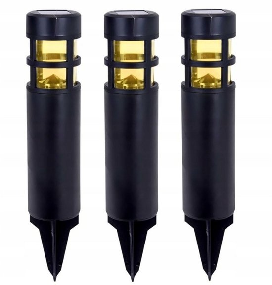 Lampes de jardin / spots à piquer Pro Garden Solar - lot de 3 - lumière blanche chaude - 7 x 28 cm - éclairage de jardin - lampes de jardin - noir - plastique