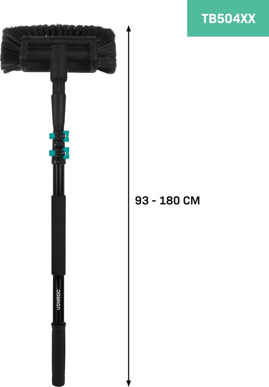 VONROC Brosse à laver télescopique - 1.80m - Tête de brosse, tuyau d'arrosage et distributeur de savon inclus
