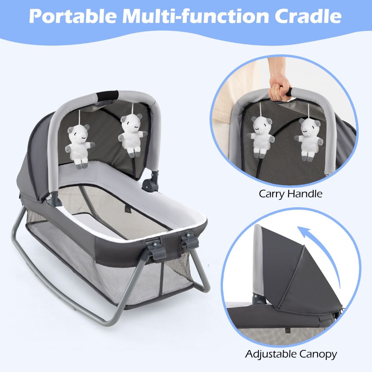 Lit de voyage 5-en-1 Coast pour bébés - Lit pliable avec table à langer et panier de rangement - Sac de transport inclus - Gris