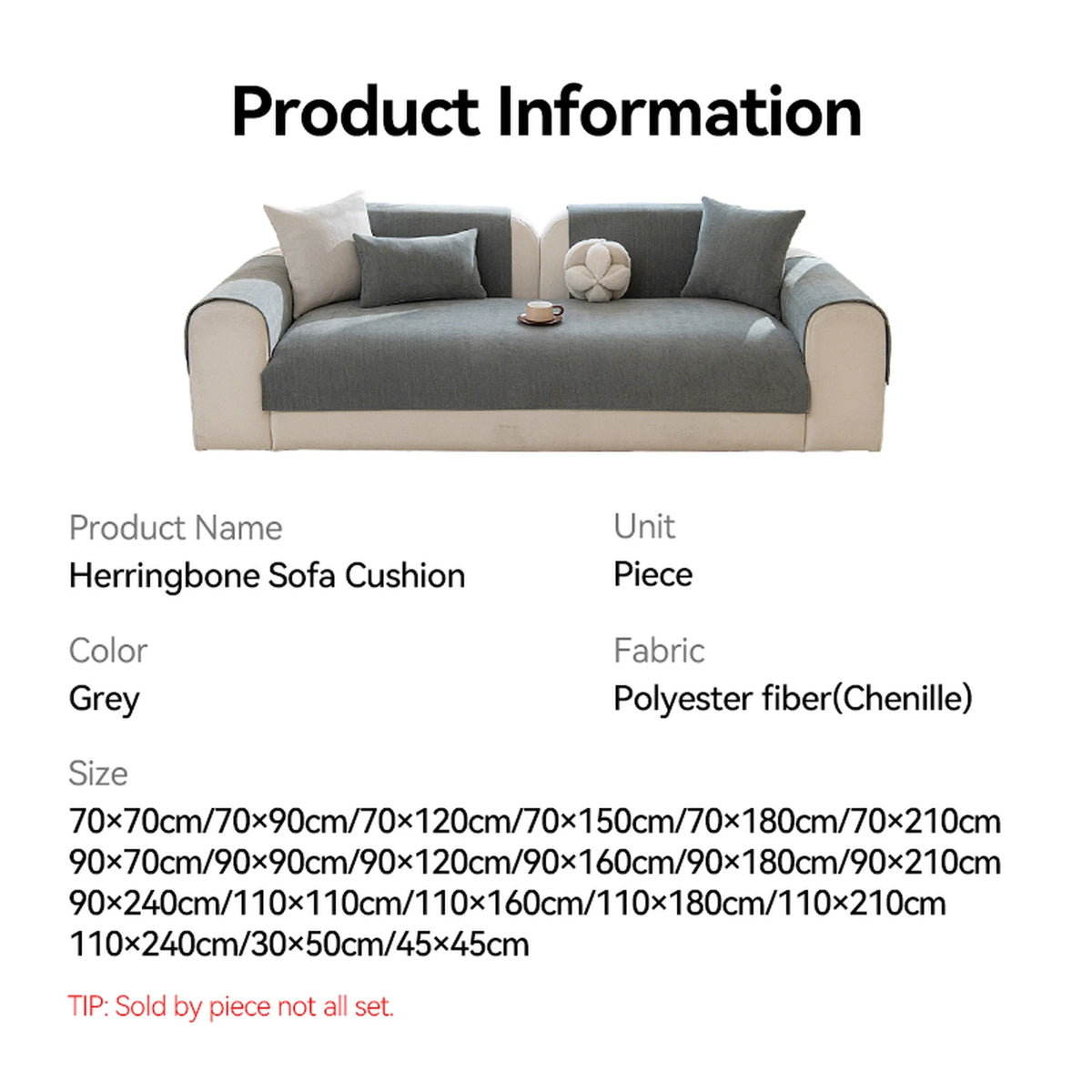 Housse de canapé Ochama pour la partie assise uniquement - Antidérapante - 70 x 180 cm - Polyester - Gris