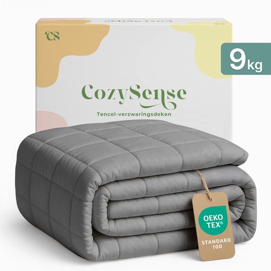 Couverture lestée CozySense® 9kg - 100% Tencel - Couverture lestée - Couverture lourde avec régulation de la température et confort respirant - GLASS-Flow® Distribution de la pression -1-personne - Gris